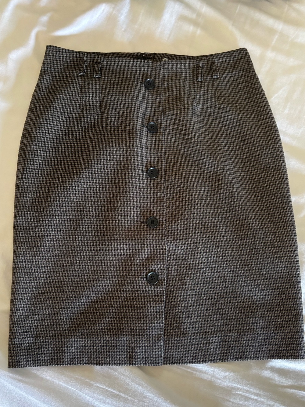 H&M Button-Front Brown Houndstooth Pencil Skirt